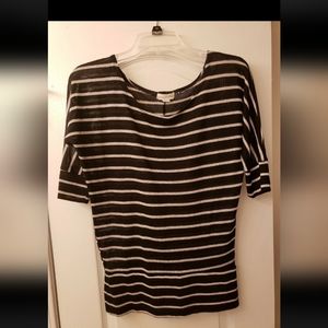 Zenana Outfitters Off the Shoulder Striped 3/4 Sleeve Sweater Sz S